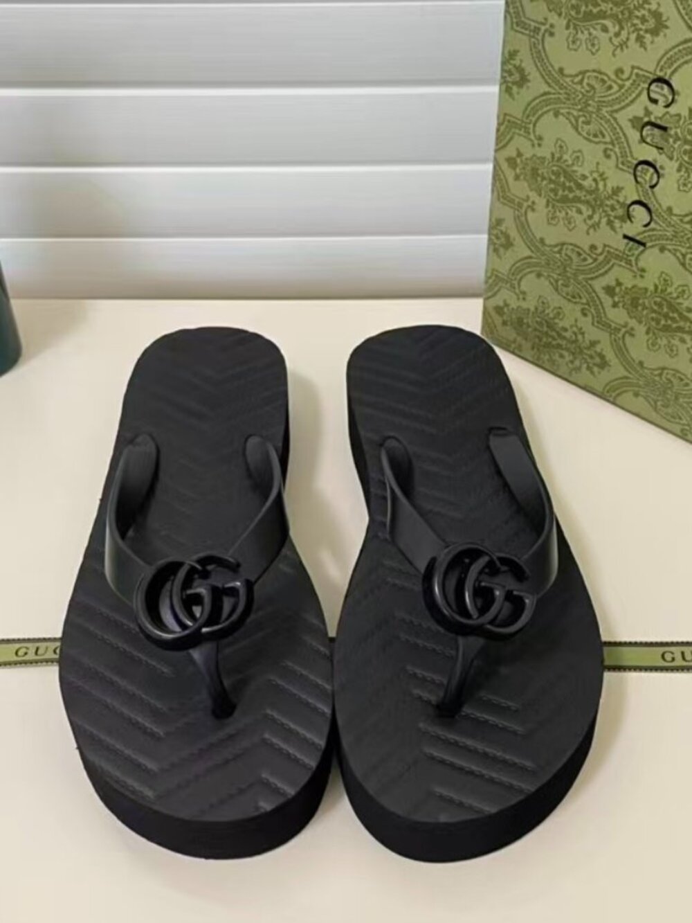 Gucci Black Interlocking GG Platform Flip‑Flop Thong Sandals
